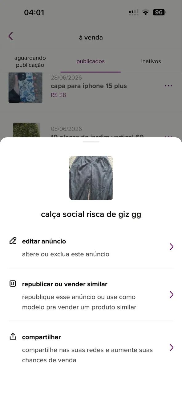 Calça social cinza risca de giz nova