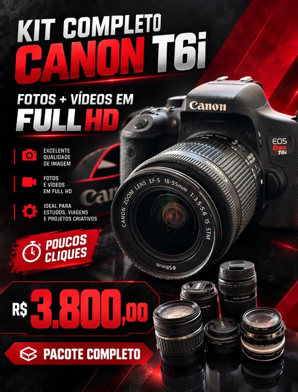 Câmera Canon T6i + 5 Lentes - Foto 4