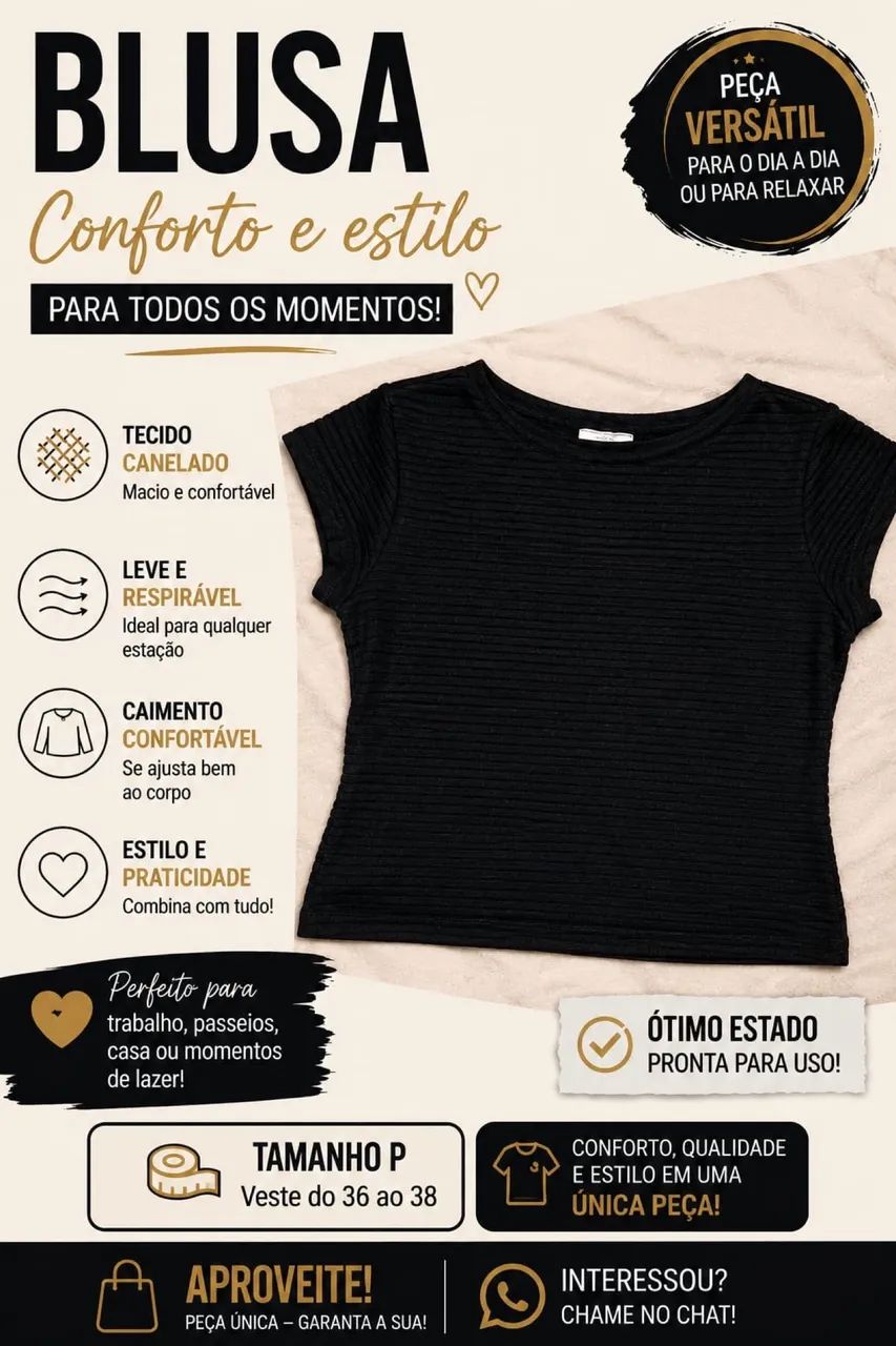 Blusa canelada com mangas - TAM P