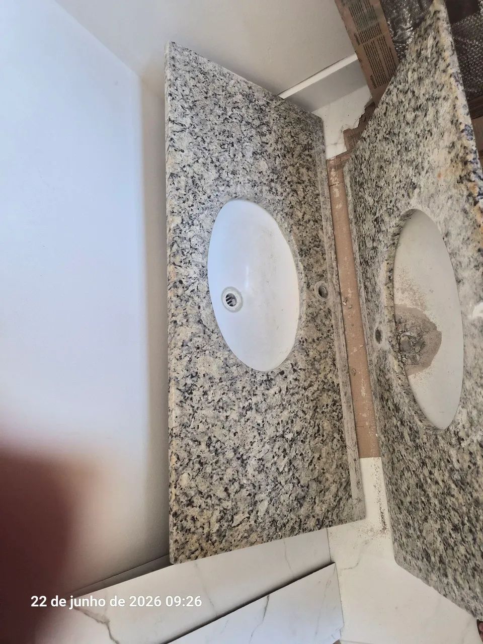 White Bathroom Sink with Granite Countertop - Good Condition