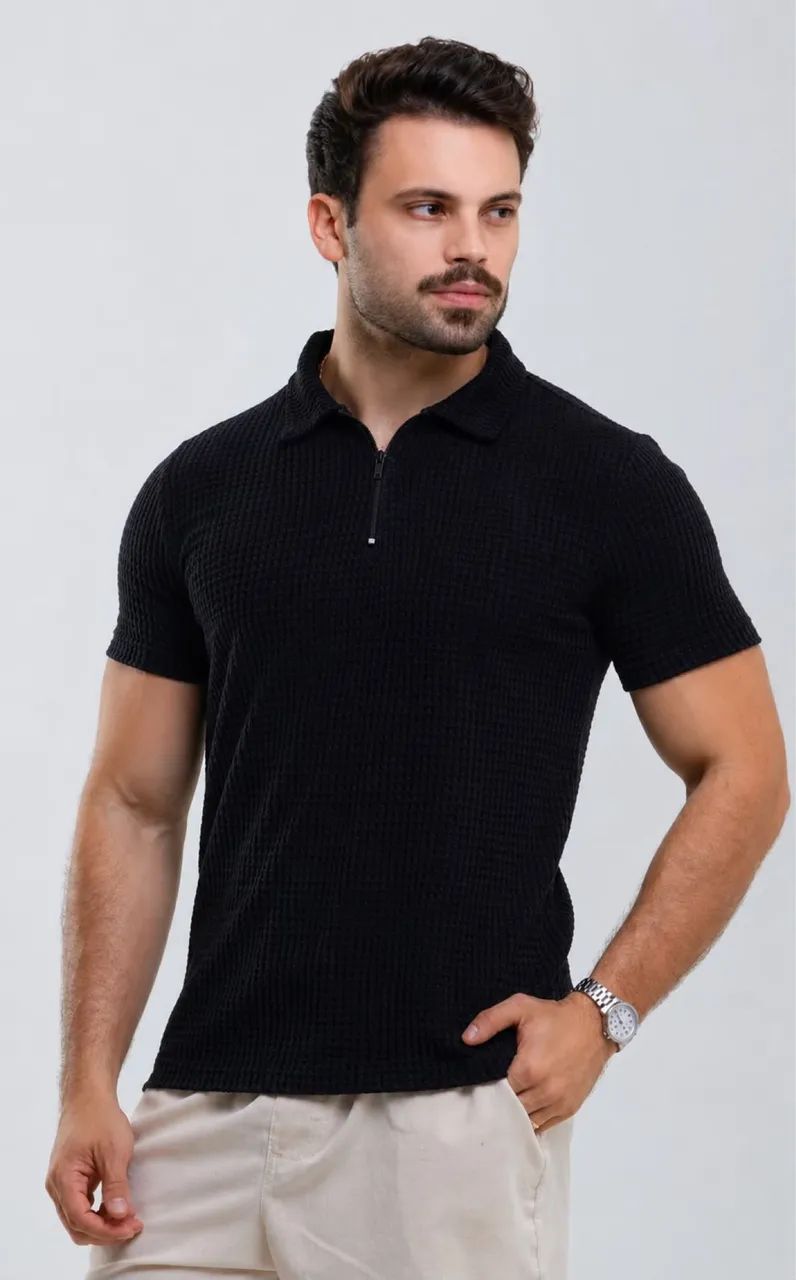 Camisas masculinas texturizadas zíper  - Foto 4