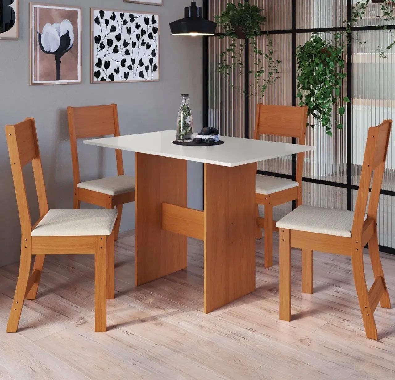 Conjunto Sala de Jantar 1 Mesa Tampo MDF Retangular 4 Cadeiras - Foto 4