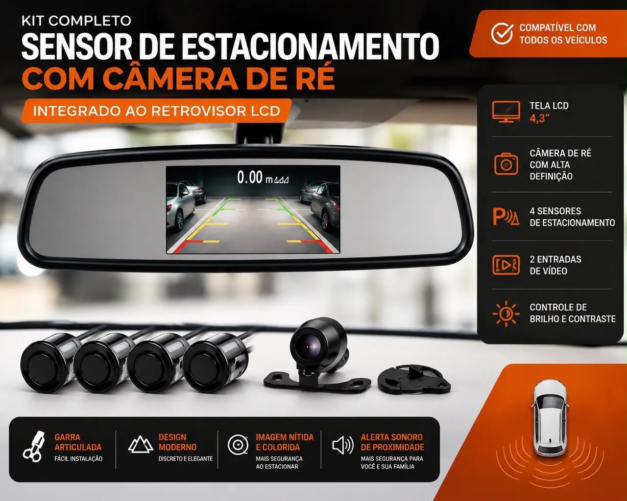 Kit de Sensor de Distância com Retrovisor da marca KX3