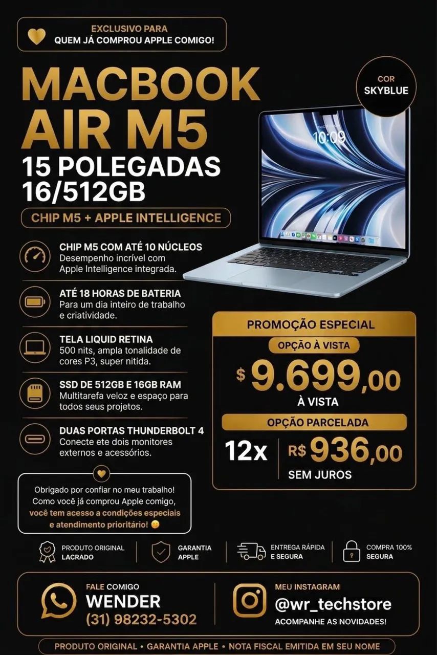 MacBook Air Chip M5 | 15 POLEGADAS | SkyBlue 