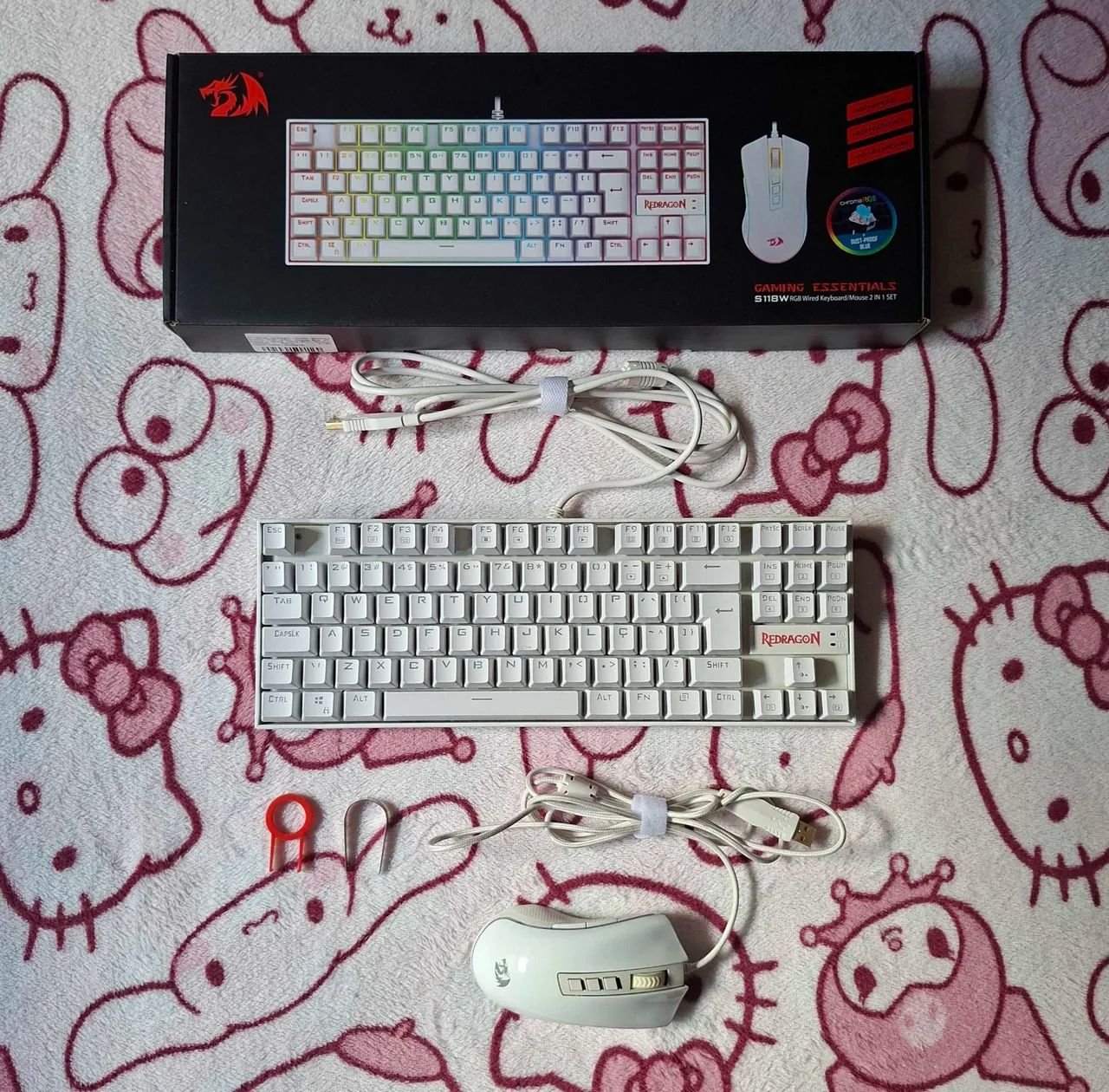 Teclado Mecânico Gamer Kumara RGB Switch Outemu Blue Branco  + Mouse Cobra M711 10000DPI