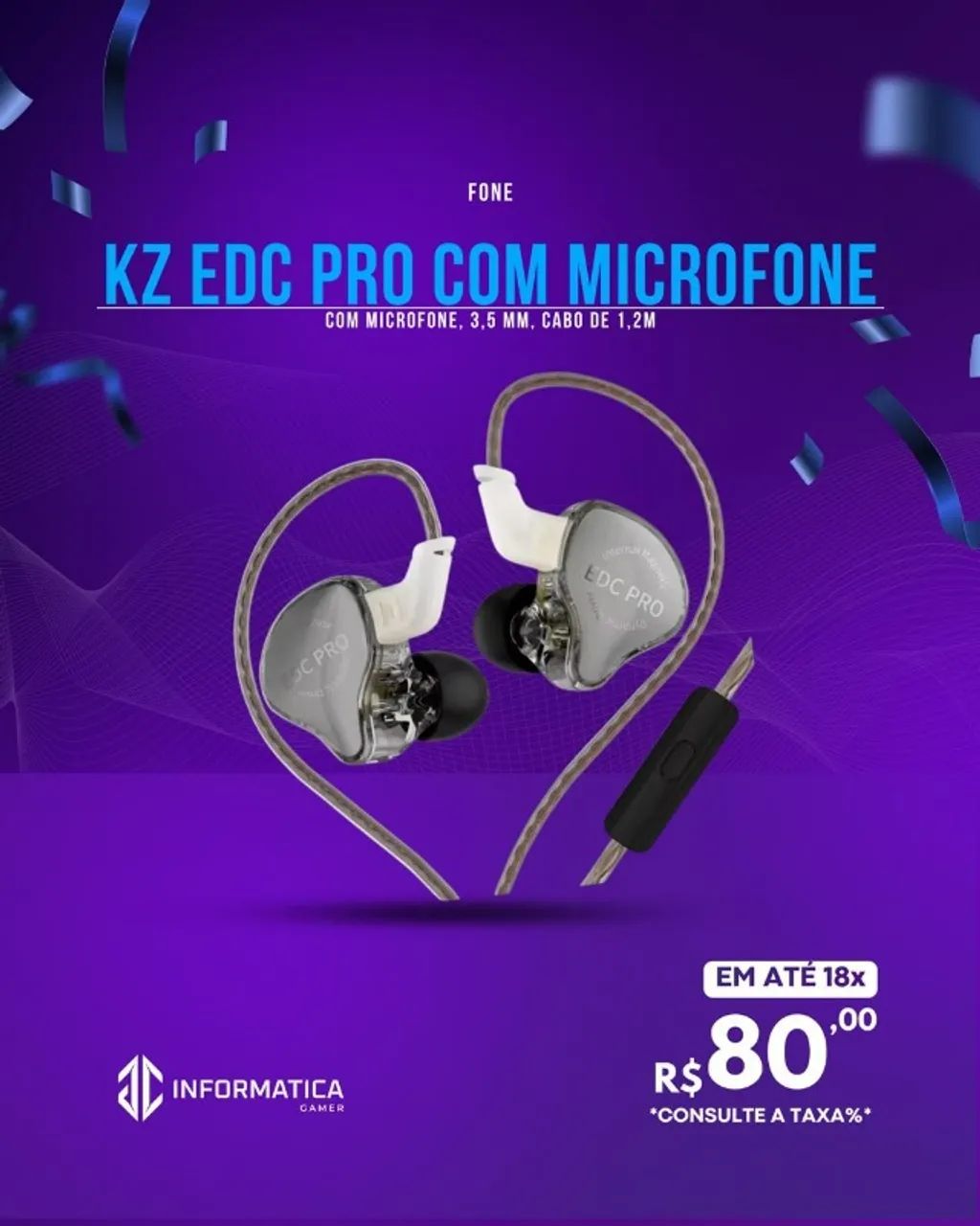 FONE DE OUVIDO KZ EDC PRO COM MICROFONE