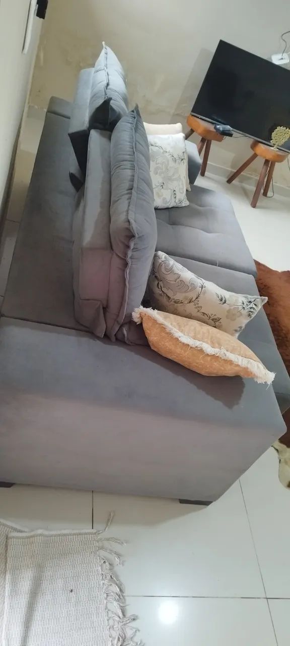 Sofá Retrátil e Reclinável 3 Lugares Cinza - Muito Conservado - Foto 3