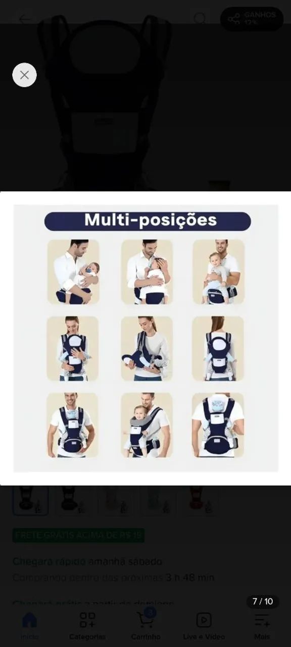 Canguru ergonômico com acento 