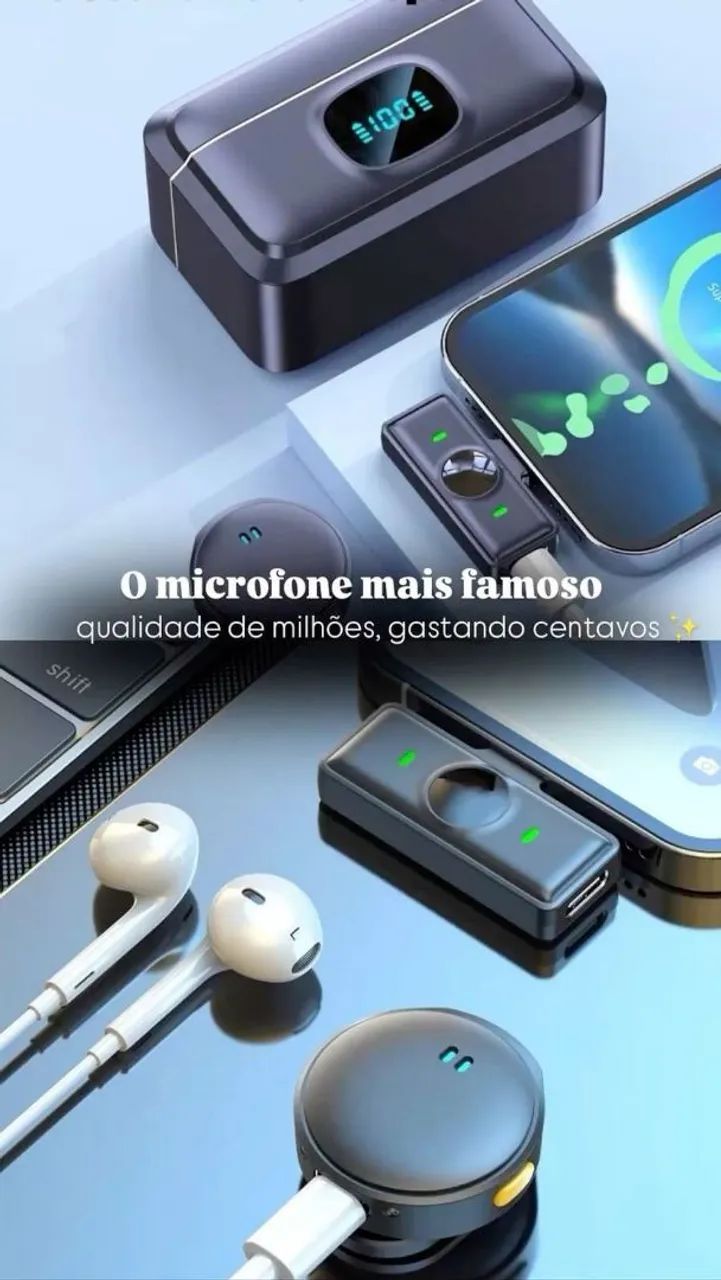 Microfone Sem Fio Profissional para Celular e Notebook