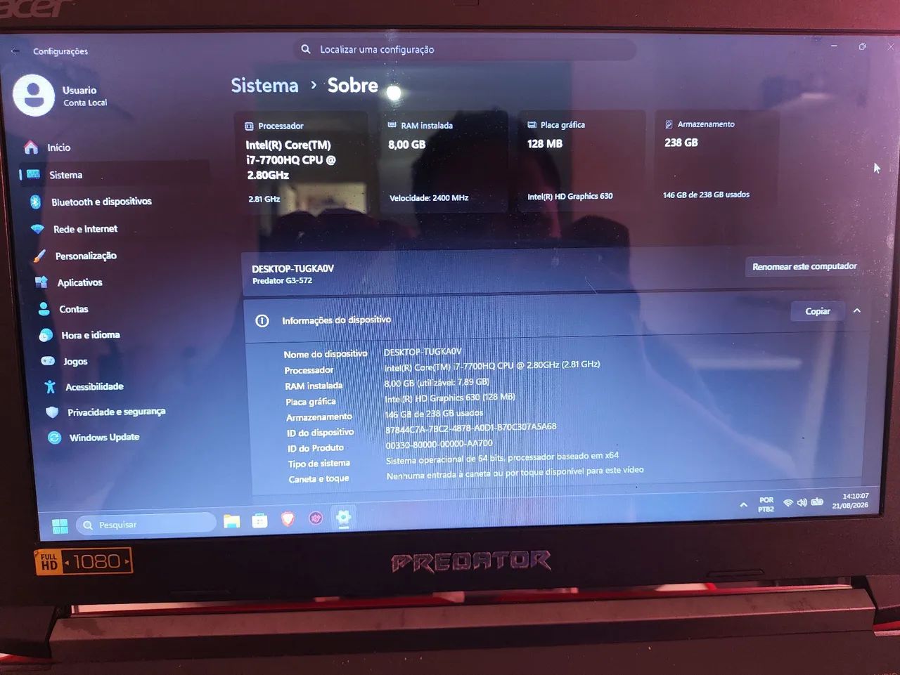 Notebook Acer i7 7700HQ  - Foto 5
