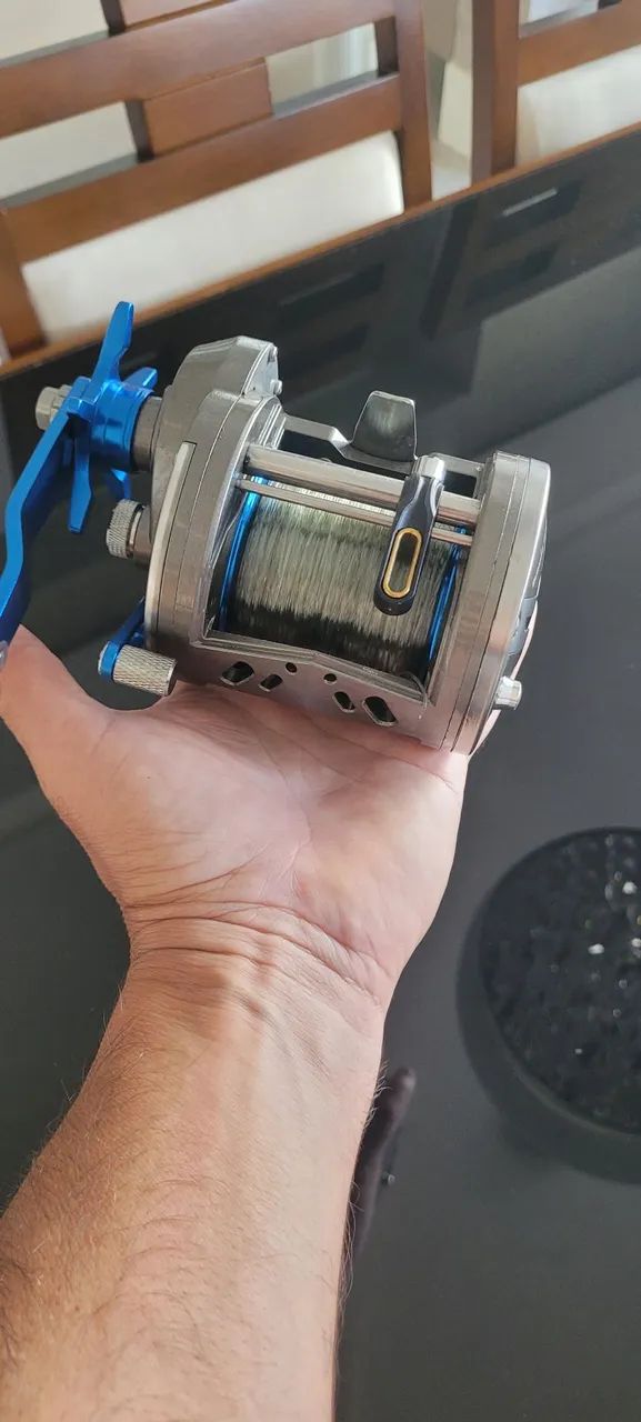 Conjunto Carretilha Sougayilang esquerda vara 80lbs linha Ottoni Platinum 0,80mm - Foto 5
