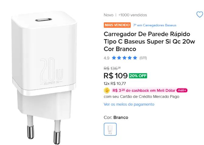 Carregador Baseus mais cabo magnético original - Foto 4