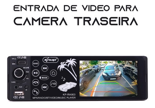 Som automotivo multimídia + câmera de ré bluetooth USB rádio 4 P MP5 1 Din KP-RA903  - Foto 2