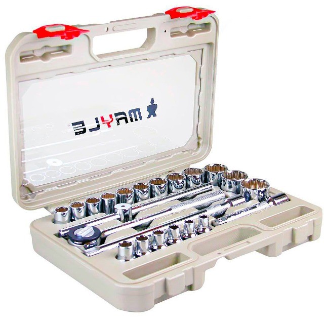 Jogo de Soquetes Estriados 1/2" C/ Maleta Vermelha ou Cinza 23 Peças Mayle - Foto 4