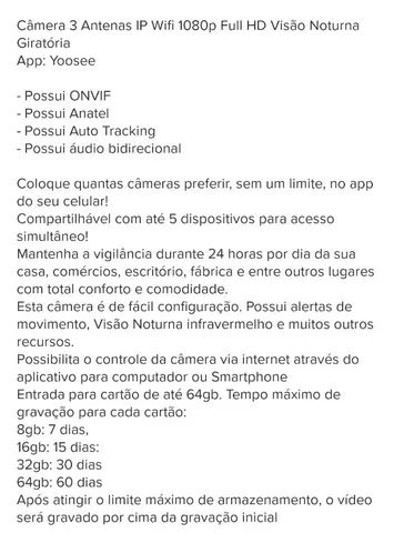 Câmera Ip 3 antenas Wifi Wireless Yoosee - Foto 3