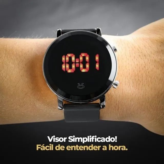 Relógio Digital Led Feminino de Pulso Preto Redondo Original