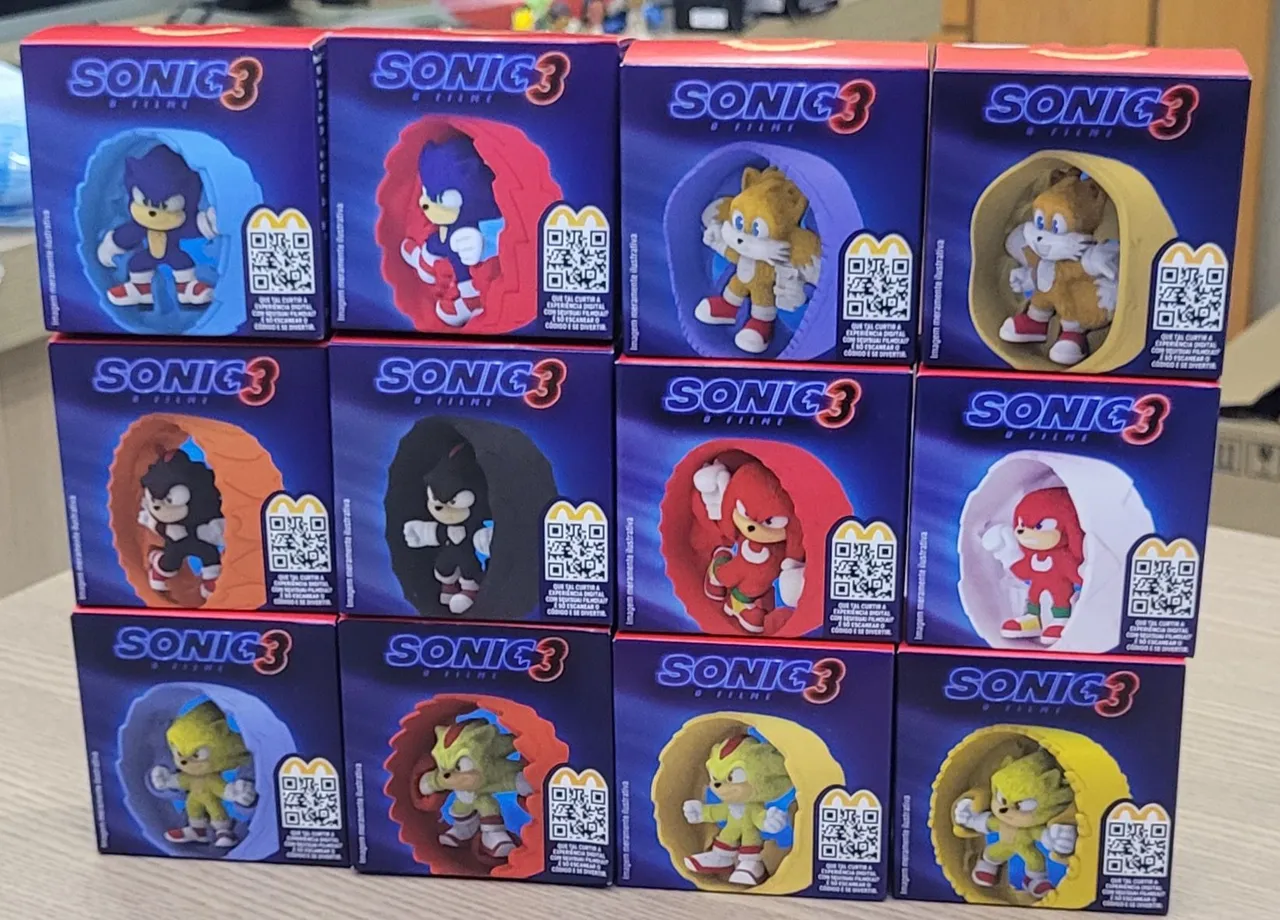 Bonecos Sonic 3 o filme Coleção Macdonals de 2024 -Lacrados .(Valor por unidade )