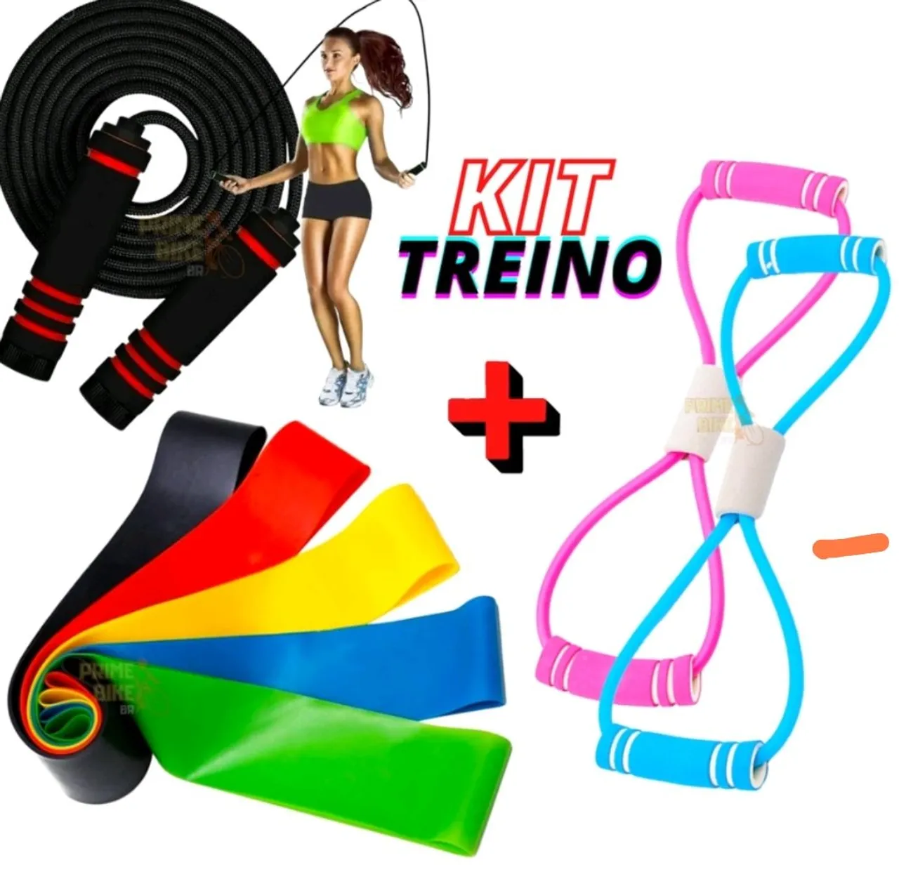 KIT TREINO - 1 CORDA DE PULAR + KIT MINI BAND + ELÁSTICO MULTIFUNCIONAL 1