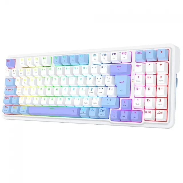 Teclado Mecânico 98% Redragon Gloria Pro White/Blue RGB Bluetooth/Wireless - WZetta