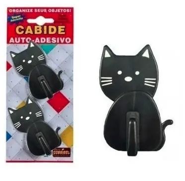 Cabide Gancho 2pçs Gato De Parede Adesivo Plastico 07x5cm-preto - Foto 2