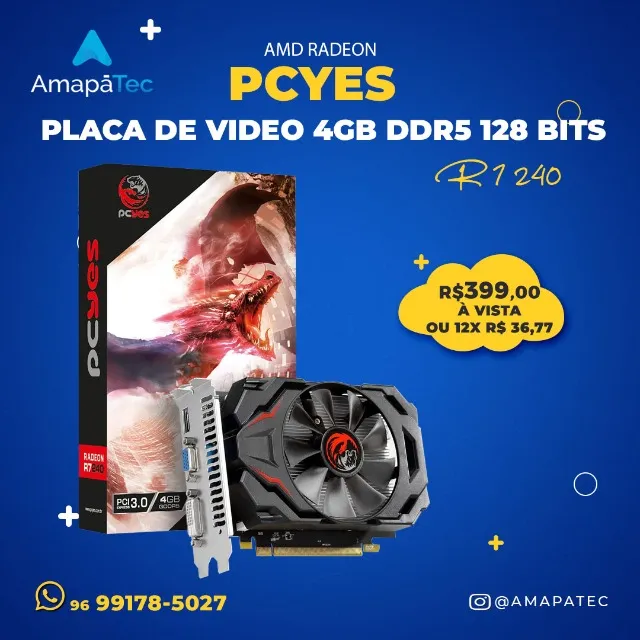 Placa De Video Pcyes AMD Radeon R7 240 4GB GDDR5 128 Bits