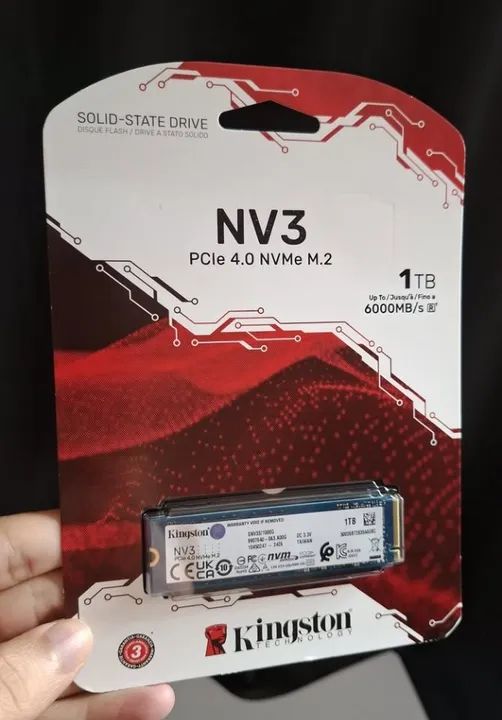 SSD NVMe 1TB Kingston Nv3, Gen4 | Leitura: 6.000mb/s - Gravacao: 4.000mb/s