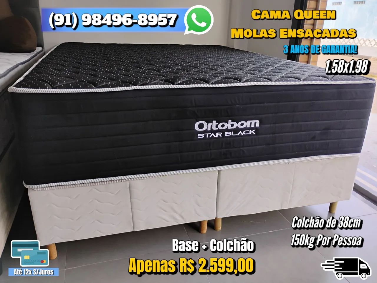 CAMA QUEEN ORTOBOM 3 ANOS DE GARANTIA 