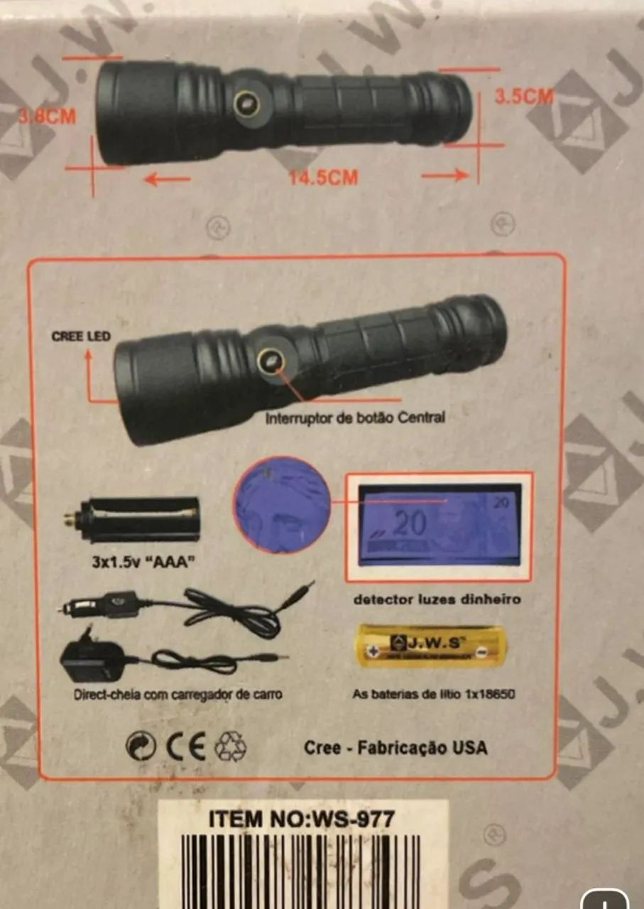 Lanterna Tática com Luz Negra e Luz Branca Equipada com Led - Foto 5