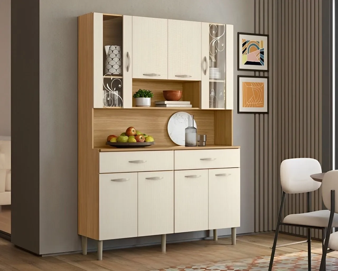 Armário de Cozinha Amadeirado com portas de vidro novo