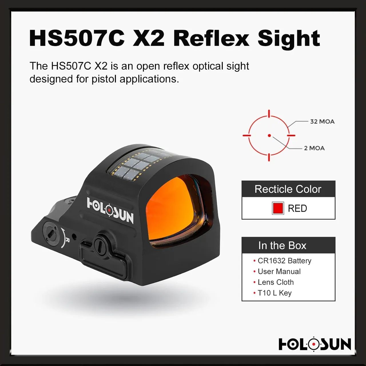 Red Dot Mira Holográfica Holosun HS507C X2 - Nova, Apenas Aberta