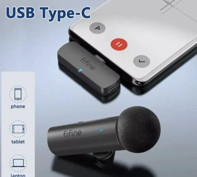 Fifine M6 Microfone S/fio Lapela Para Celular Android 2.4ghz Cor Preto