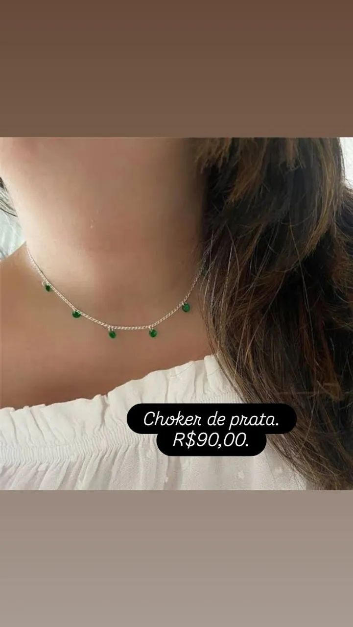 Choker de Prata com Pedras Verdes