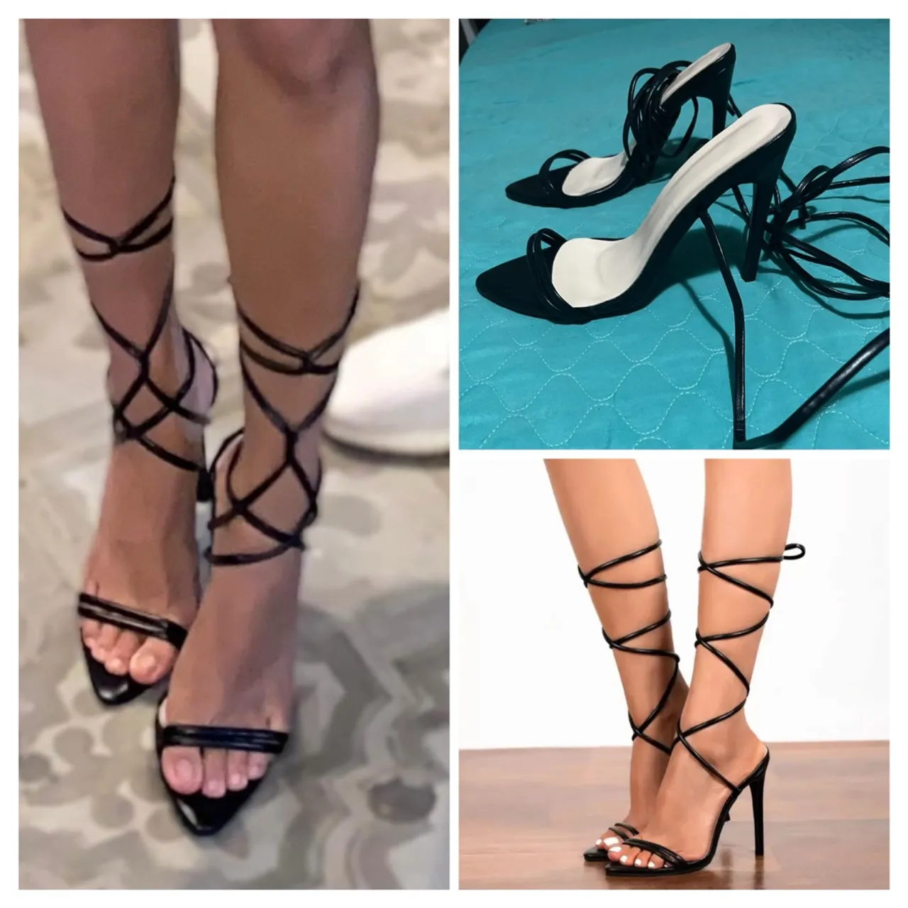 Sandália Salto Alto Preta Amarração Elegante