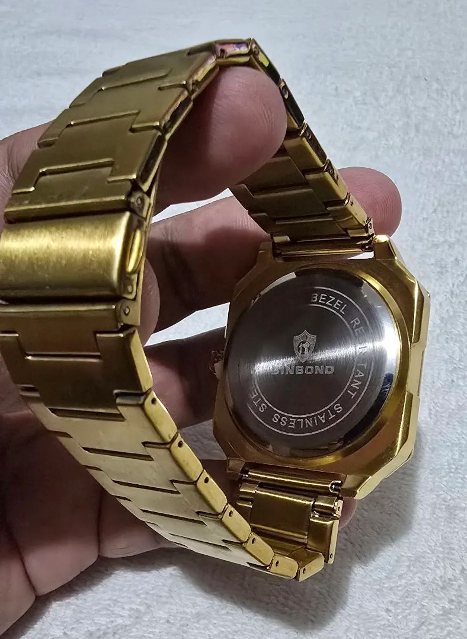 Relógio dourado da Binbond em aço original  - Foto 3