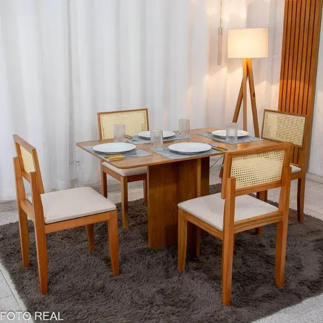 Mesa de Jantar Salina 120x80 + 4 Cad. Santorini  -  Minas Plac