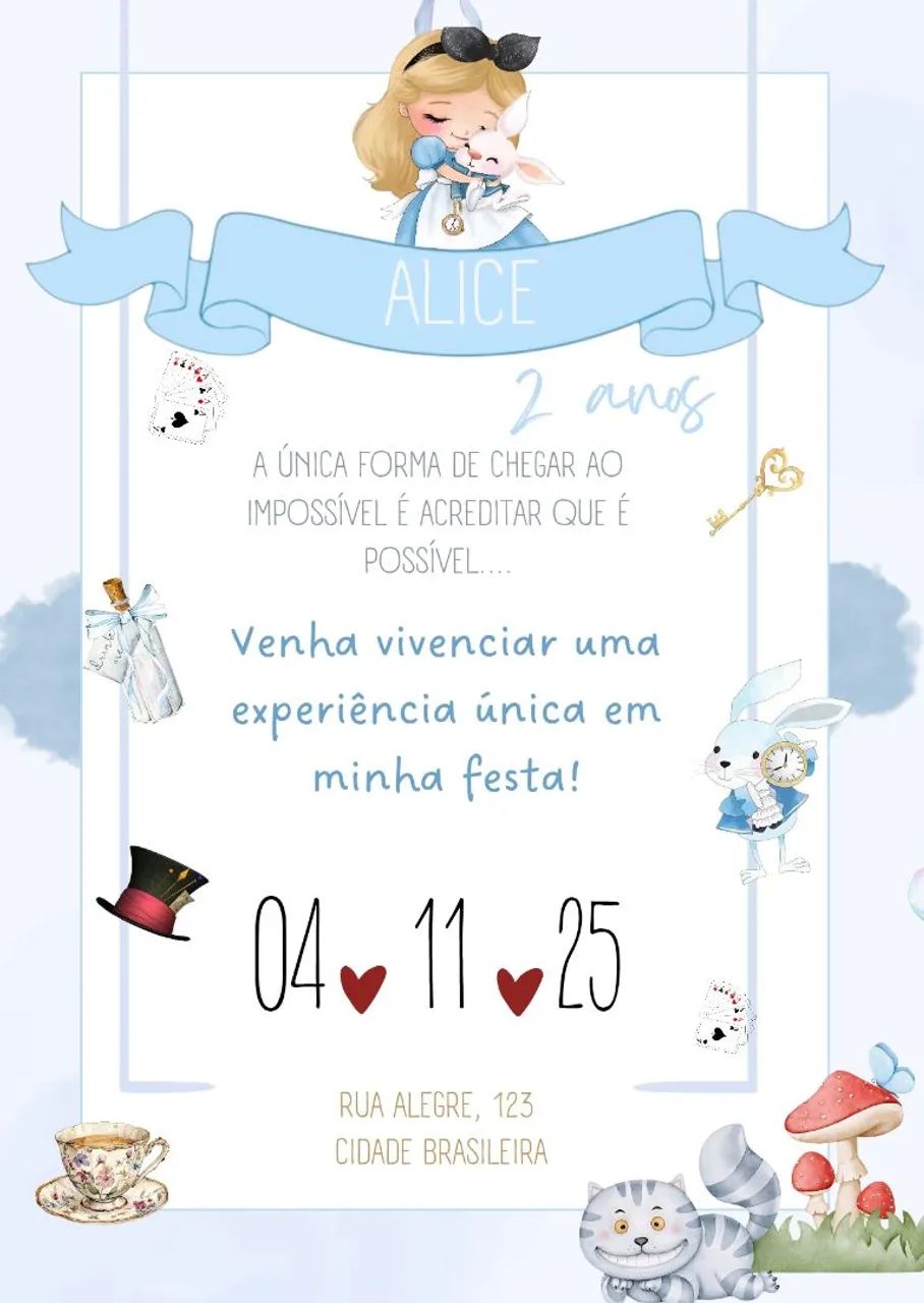 Convite digital Alice no País das Maravilhas