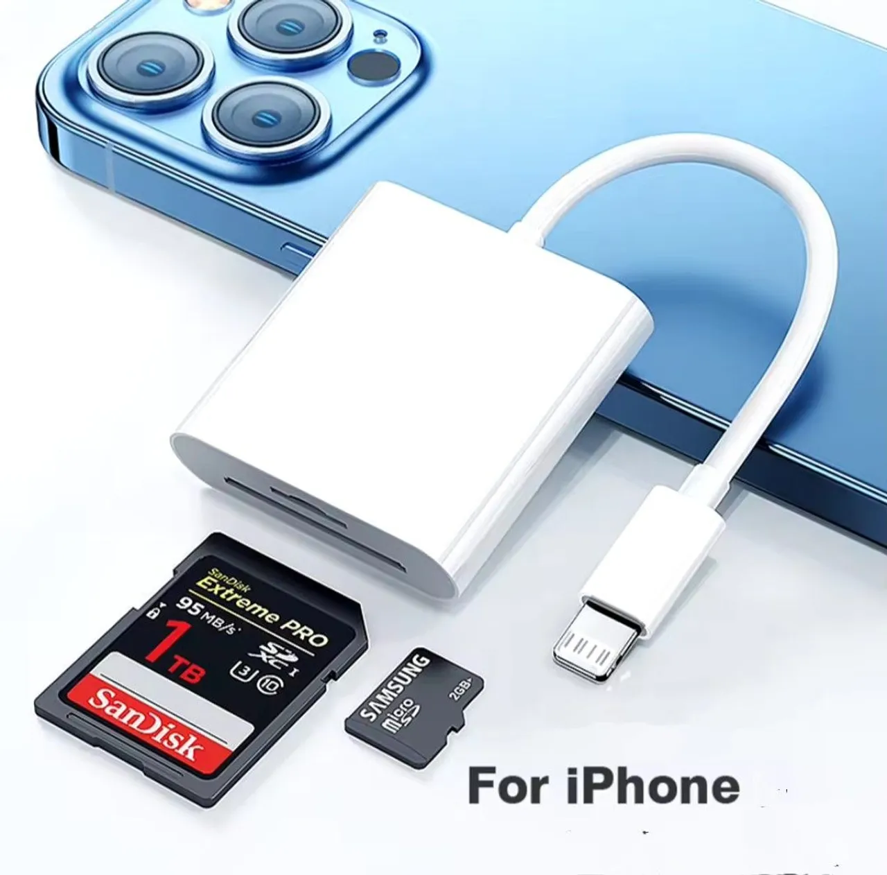 Adaptador iPhone - Leitor de cartão de memória tipo C para celular ou notebook