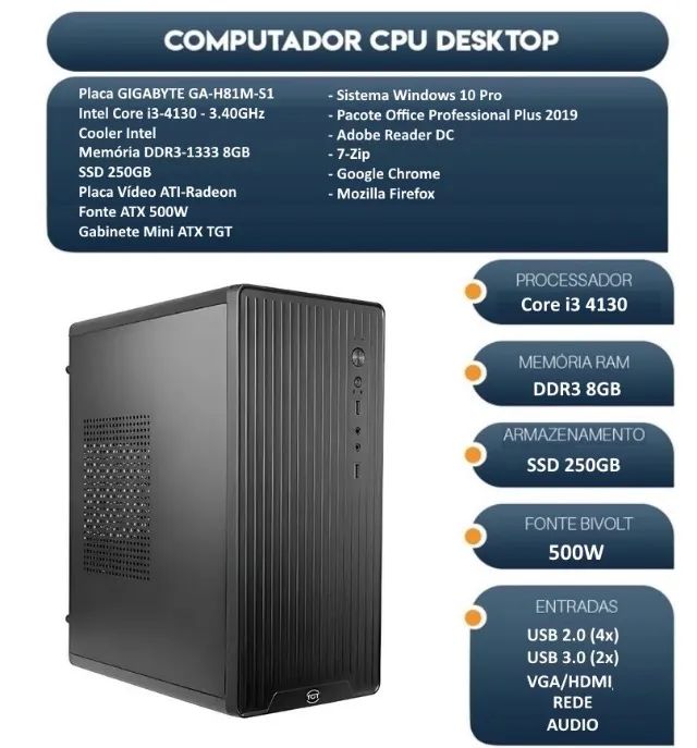 CPU Core i3-8100, 3.60GHz, RAM 8GB - Computadores e Desktops