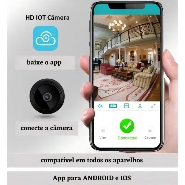 Câmera A9 Mini HD com Sensor de Presença Wi-Fi 110V e Suporte para Encaixe - Foto 2