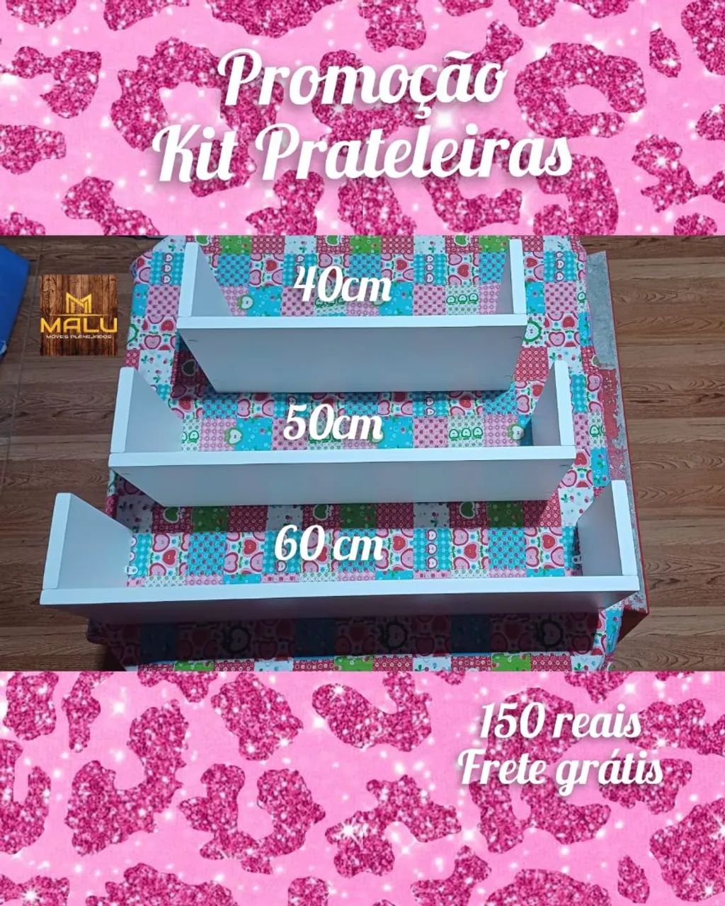 Kit de Prateleiras 3 Peças - Branco - 40cm, 50cm e 60cm