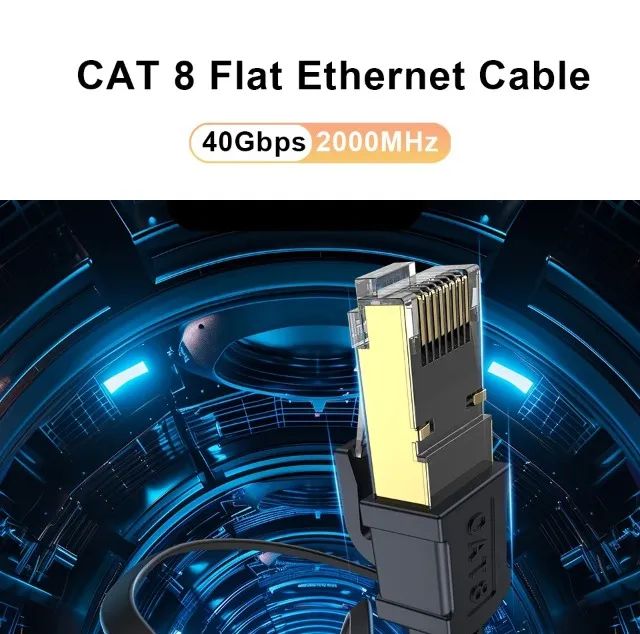 Cabo Ethernet Cat 8 40Gbps 2000mhz rj45 Rede Lan Patch Cord Plano 20metros - Foto 2