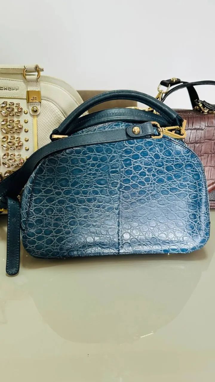 Bolsa Jorge Bischoff Couro Mão E Ombro Azul-marinho - Foto 3