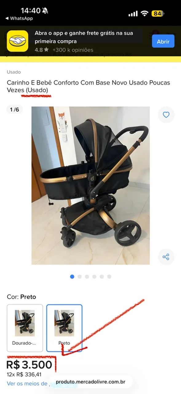 Carrinho de Bebê Premium Preto - Elegante e Completo(luxo) - Foto 5
