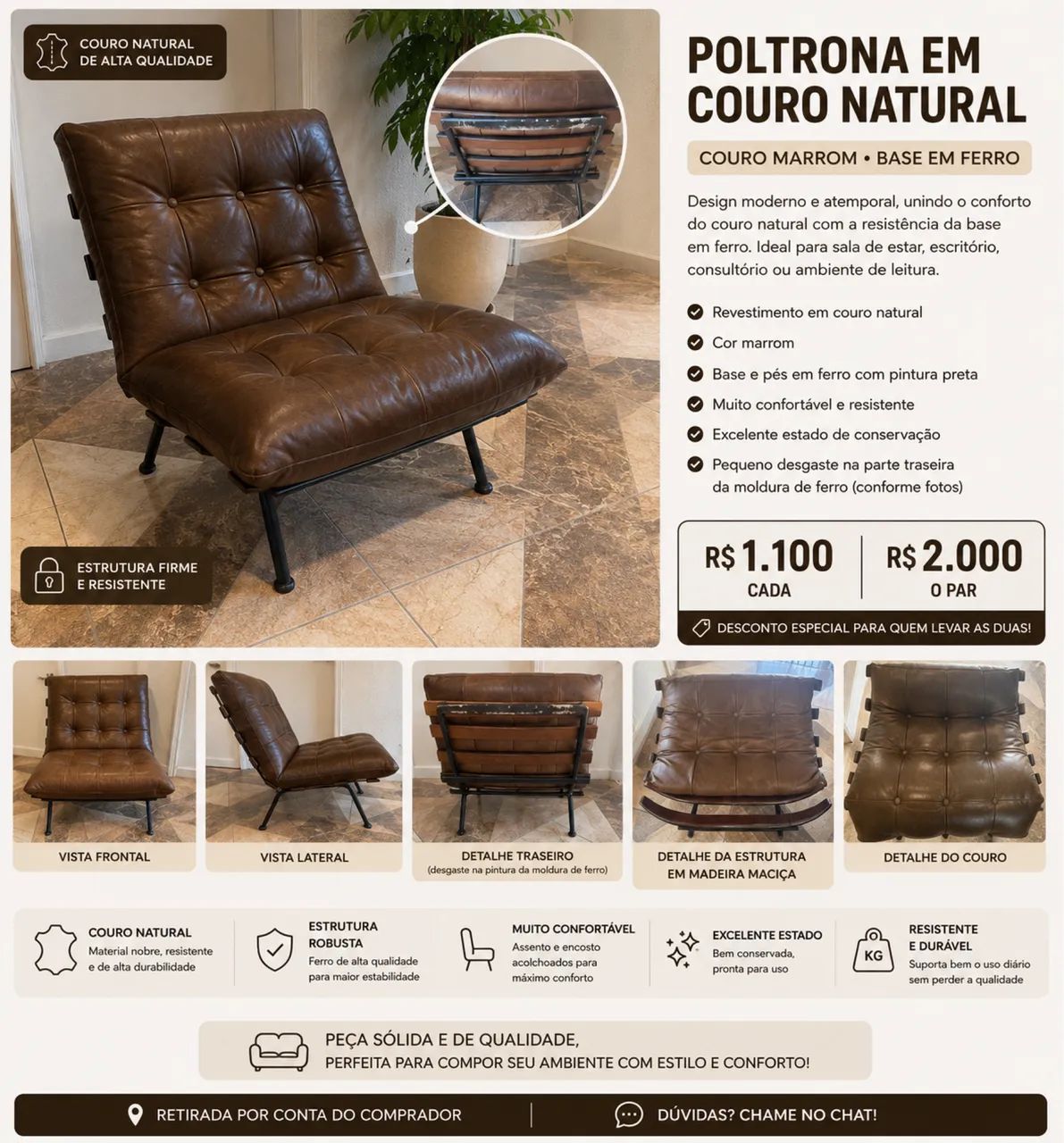 POLTRONAS EM COURO NATURAL