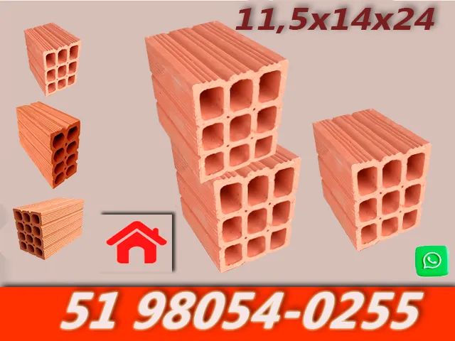 Tijolos 9 Furos 11,5x14x24 . Direto da Cerâmica . Frete Grátis.