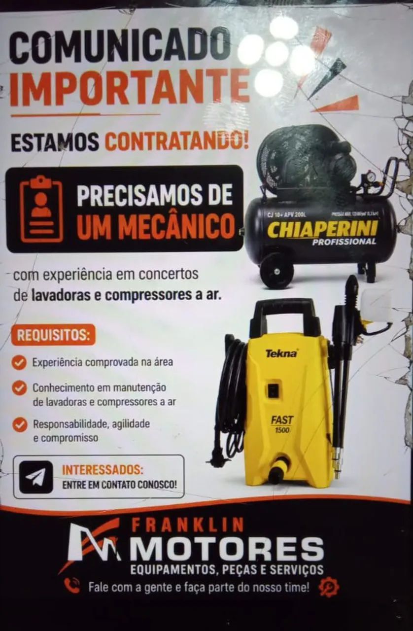 mecânico experiência em lavadora e compensar de ar