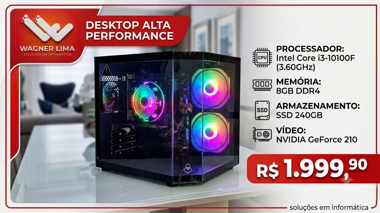 Desktop Gamer Intel I3-10100f 8gb Ssd 240gb Geforce