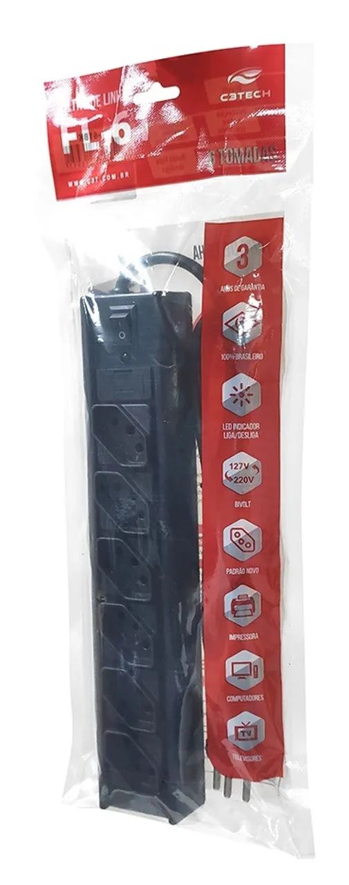 FILTRO DE LINHA 6 TOMADAS BIVOLT 1 METRO C3TECH FL-61BK  - Foto 5