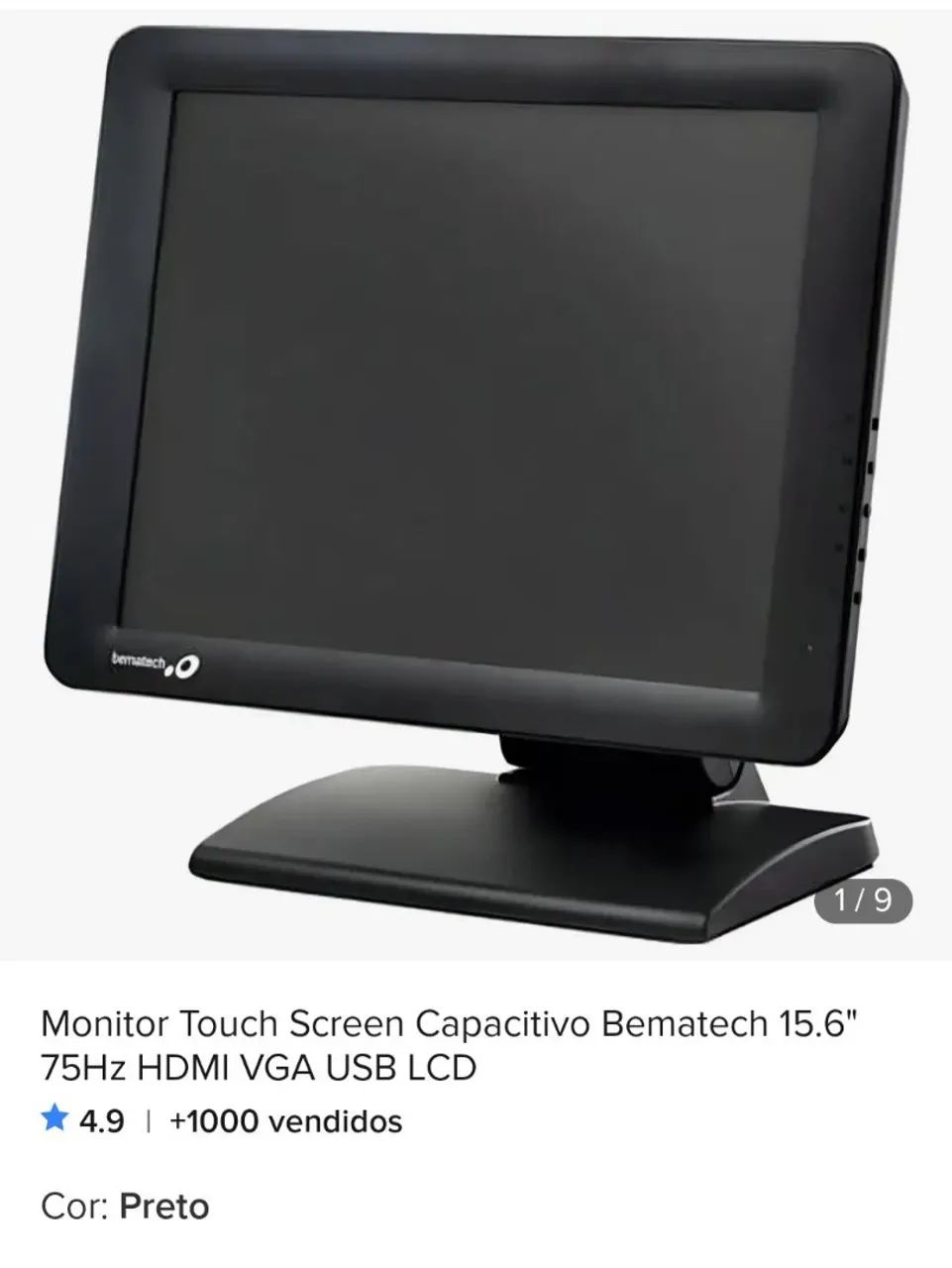 Monitor Touch Screen Capacitivo Bematech 15.6" 75Hz HDMI VGA USB LCD - Foto 2