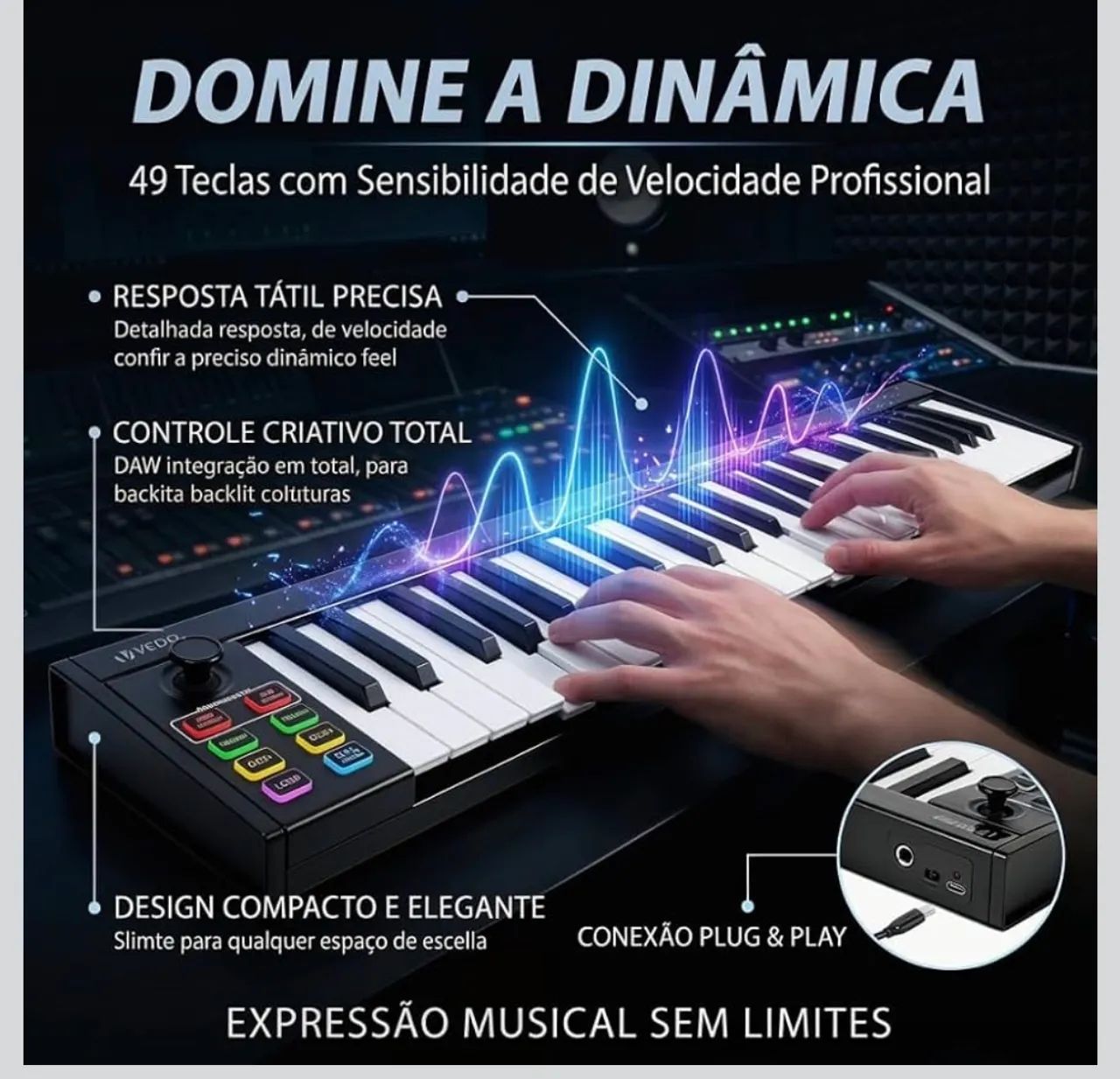 Teclado controlador Midi 49 teclas  - Foto 2